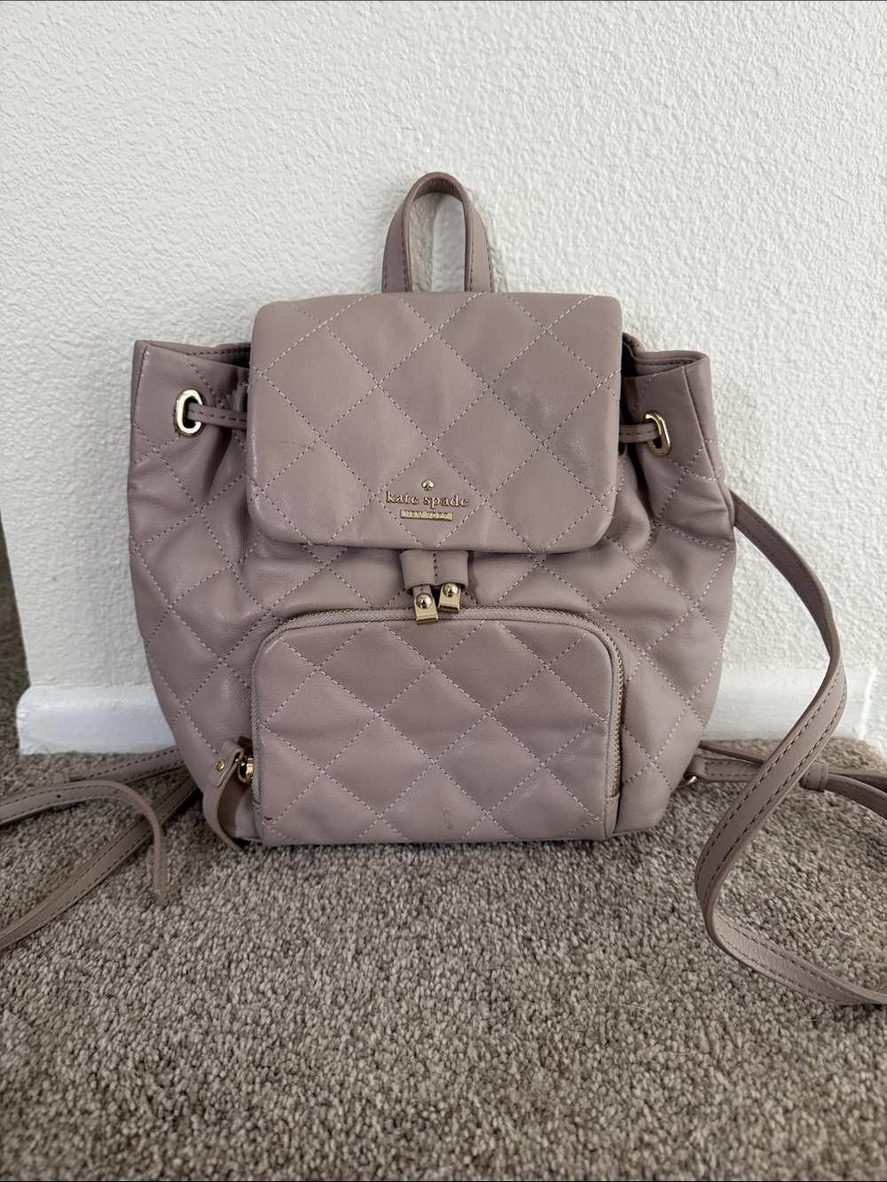 kate spade Quilted Drawstring Backpack in Mauve Taupe